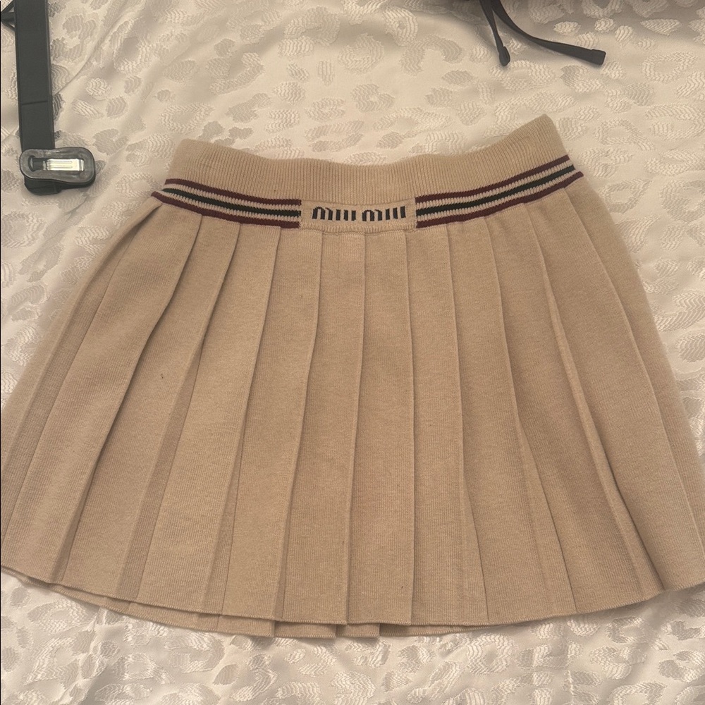 Miu Miu Tan Pleated Mini Skirt